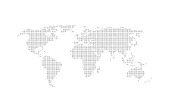 Grey dotted world map vector flat design.