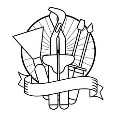 Construction tools emblem in black and white