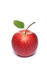 red apple with a leaf isolated on white background
