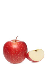 red apple and a slice fo apple isolated on white background