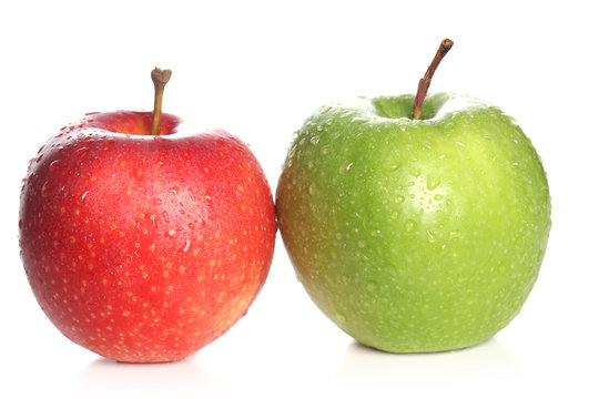 two appla with waterdrops isolated on white background