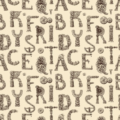 Hand drawn vector seamless pattern with mechanical letters.