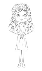 Fashion girl cartoon in black and white