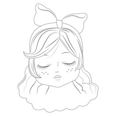 Beautiful girl face cartoon in black and white