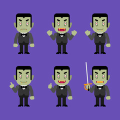 Vampire character in various poses. Halloween character
