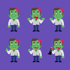 Zombie character in various poses. Halloween character.