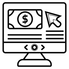 Computer monitor screen with dollar icon