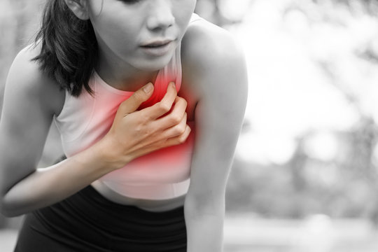 Female athlete have sore left chest pain dizziness. There may cause of heart disease. Caused the condition of myocardial infarction from the blood vessels to  heart. Should consult a doctor.