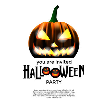 halloween party with dark jack lantern pumpkin. trick or treat event. poster and banner invitation template. vector illustration