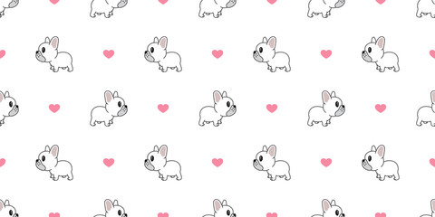 Dog seamless pattern french bulldog vector heart valentine repeat background isolated wallpaper