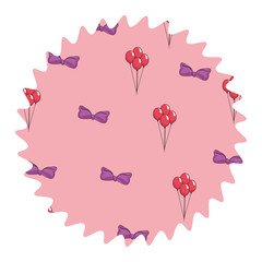 Bow and balloons round label