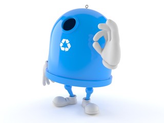 Fototapeta premium Recycling bin character with ok gesture
