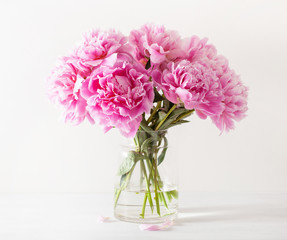 beautiful pink peony flowers bouquet in vase