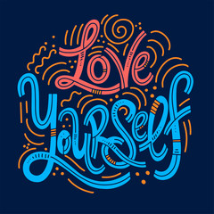 Motivational and Inspirational quotes for Mental Health Day. Love yourself. Design for print, poster, invitation, t-shirt, badges. Vector illustration