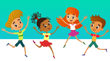 collection of happy children in different positions