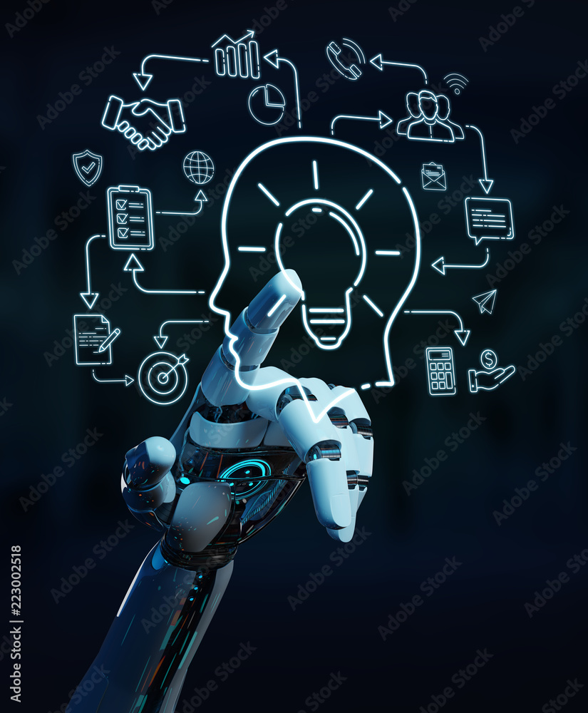 Leinwandbilder white humanoid creating artificial intelligence interface