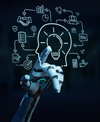 White humanoid creating artificial intelligence interface