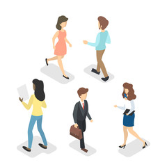 Fototapeta premium Isometric walking people set. Collection of character