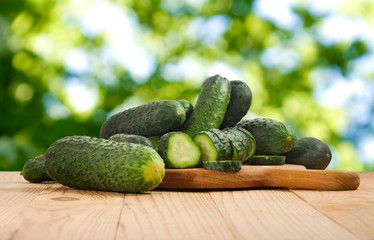 image of cucumbers on board close-up