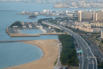 Fototapeta premium Landscape of Expressway by the sea at fukuoka Fukuoka city in summer day.