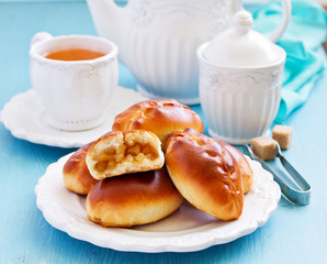 Fresh small patties with apple stuffing.