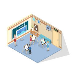 School art classroom interior with drawing children