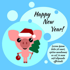 Cartoon pig, vector piglet with decorative frame for text.