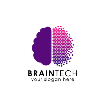 digital brain logo design in pixel style. brain tech vector icon