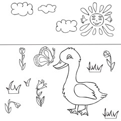 vector, isolated goose character, book coloring page