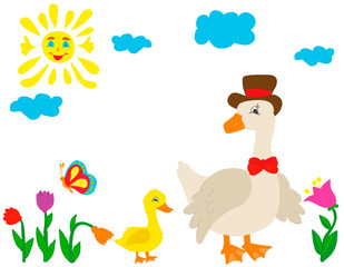 vector, isolated goose character on nature