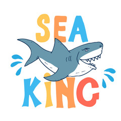 Cute Shark hand drawn sketch, T-shirt print design vector illustration