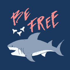 Naklejka premium Cute Shark hand drawn sketch, T-shirt print design vector illustration