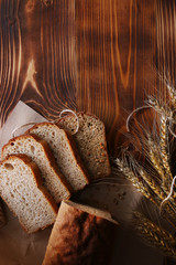 brown bread background on dark wood topview
