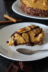Festive Homemade Pumpkin Pie with Chocolate for Thanksgiving.
