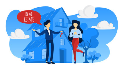 Real estate agent concept. House sale offering.