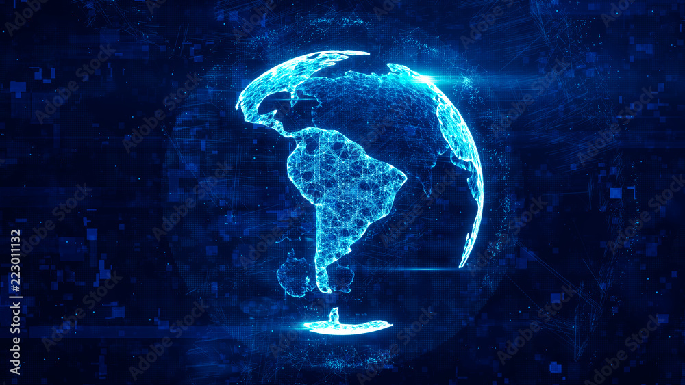 Wall mural digital globe made of plexus bright glowing lines. detailed virtual planet earth. technology structu