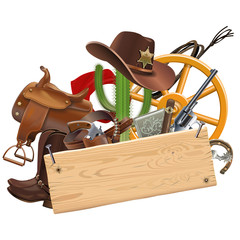 Vector Cowboy Concept with Wooden Plank