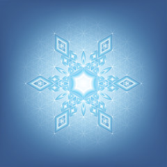 Spiritual sacred geometry; Festive new year and christmas vector illustration; Wonderful snowflake or magic molecule of crystal clear water; Meditative design.