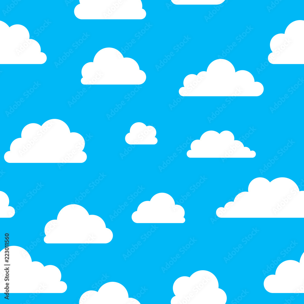 Poster blue sky with clouds background. vector seamless pattern