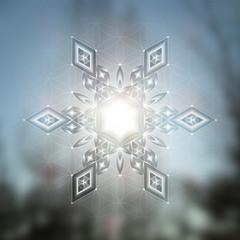 Fototapeta premium Spiritual sacred geometry; New year and christmas snowflake; Abstract festive background; Vector illustration; Template design of square format.