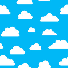 Blue sky with clouds background. Vector seamless pattern