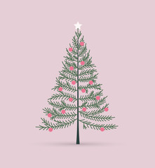 Vector illustration of a Christmas tree. Happy Christmas greeting card