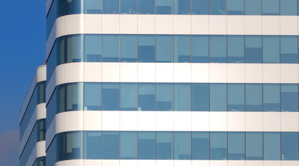 Glass front of the office building