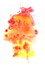 Watercolor wet splashing red, yellow, orange, summer, autumn, abstract, wash, painting