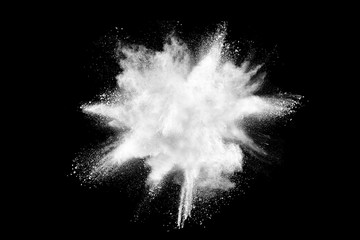 White powder explosion isolated on black background.  - obrazy, fototapety, plakaty