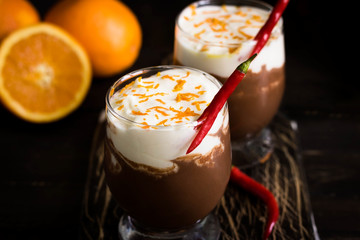Warming spicy hot chocolate with orange and chili
