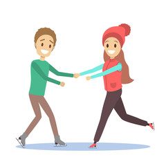 Obraz na płótnie Canvas Cute romantic couple skate together. Winter activity