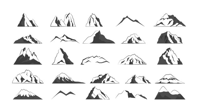 Collection of gray mountain shapes