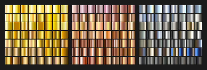 Set of gold, silver and metal gradient