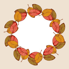 Fototapeta na wymiar Autumn Leaves Wreath. Watercolor Illustration.